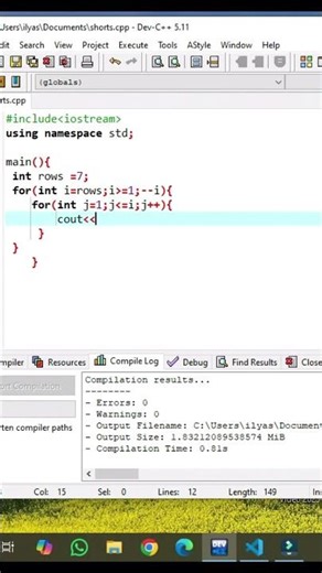 HALF INVERTED PYRAMID IN C++ #shorts #coding #cprogramming
