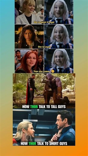 How Thor Talks to Short Guy vs Tall Guy 😂 #marvel #memes #mcu #avengers #marvelstudios #shorts