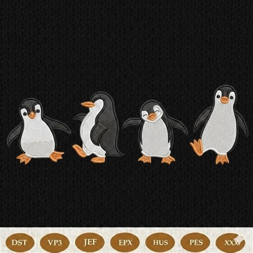 Penguin Friends Embroidery Design Set, Playful Baby Animal Stitch - Etsy