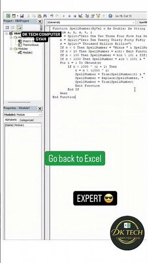 SpellNumber VBA Code in Excel🚀💯 #excel #exceltips #facebookreel