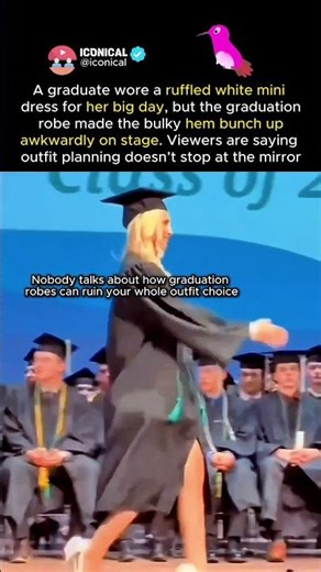 graduation outfits go horribly wrong when the robe meets a bulky white mini dress #graduation