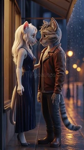 Two Cats One Night One Kiss #PixarStyle #Pixar3D #Anthropomorphic #AnthroCats #RomanticStory