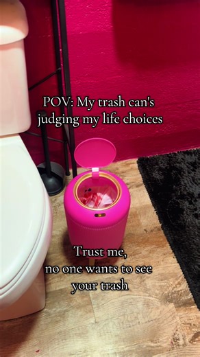 Paint your bathroom pink and buy all the pink decor! But mostly get yourself this automatic trash can. It’s cute and it’s puppy proof. For now at least. #automatictrashcan #pink #puppytiktok