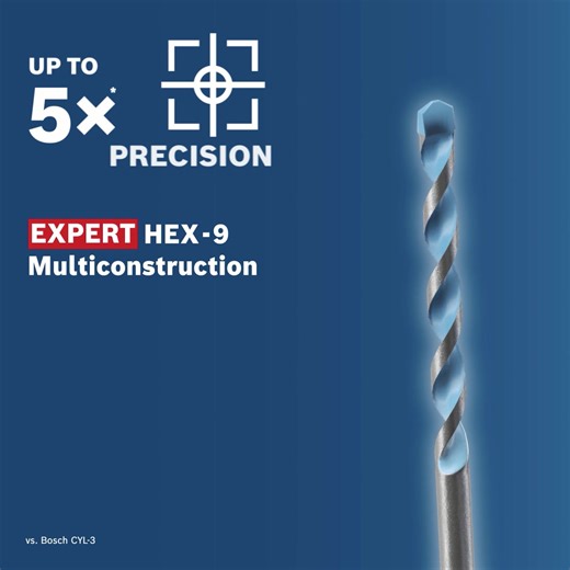 Drilling made easy ✨ When you need clean, accurate holes in construction materials, make the EXPERT HEX-9 Multi Construction Drill Bit your go-to. 🪛 The sharp and versatile carbide tip helps you drill in wood, plastic, soft tile, steel, and even concrete. And thanks to Bosch Centering Geometry, precision is guaranteed. ✅ Ready to drill like a pro? https://bosch-pro.link/ac-hex9-reel-feb | Bosch Professional Power Tools and Accessories
