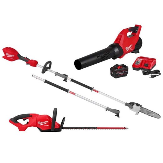 Check The Home Depot's Q&A Before Buying: Milwaukee M18 FUEL 120 MPH 500 CFM 18V Brushless Cordless Battery Powered Blower Kit w/ Pole Saw, Hedge Trimmer, 12.0 Ah Battery