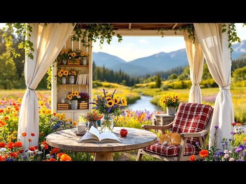 📖 Porch-Library in a Flower Field 🌸 Nature ASMR for Reading: Birdsong, Water & Soft Pages