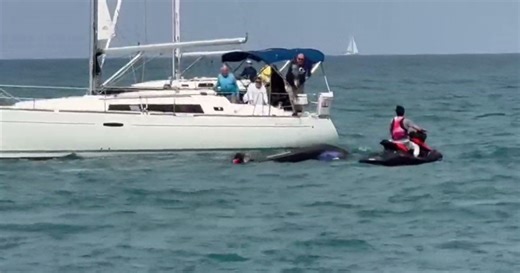 Father, son rescued by boaters after jet ski flips over on Lake Michigan