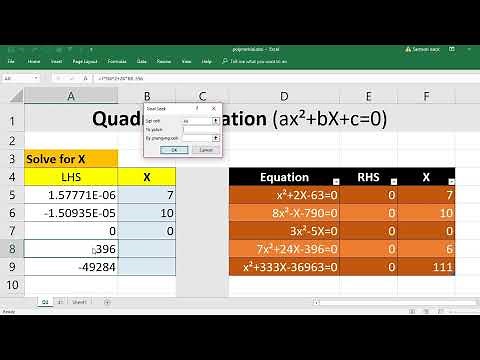 EXCEL: How to solve Quadratic Equation POLYNOMIAL of Degree 2 with one variable by Goal Seek excel