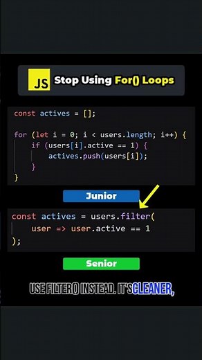 Javascript filter() method instead of manual loop | Beginner vs Pro #javascript #webdev #shorts