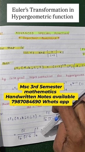 Euler’s Transformation in Hypergeometric Function | Special Function Explained | Important Questions