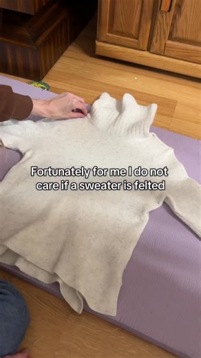 Kirsten Lange on Instagram: "When I see people putting back felted sweaters in thrift vlogs I shake my head #knitting #blocking #crochet #thrifting"