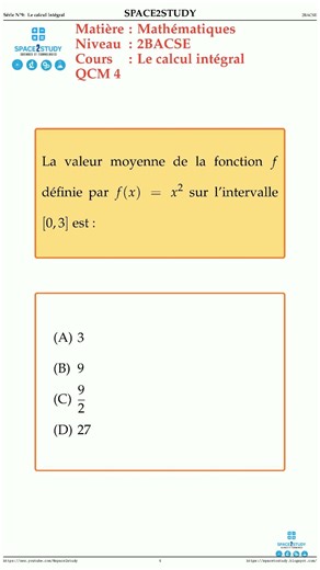 QCM 4 Serie 9 Le calcul integral 2BACSE Maths space2study M2BSES9v2 #shorts