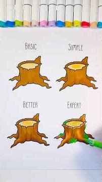 Tree stump coloring from basic to expert 🌳✨Printable practice sheet on my Patreon 🤍 #coloring