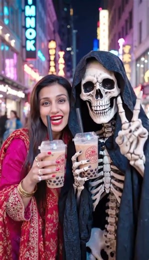 Boba Date with Mr. Skeleton! With Selfie 💀🧋 #Shorts