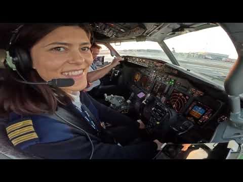 Beautiful Female Pilot Start Up And Take Off Her Boeing B737-800 | Cockpit View | GoPro 12
