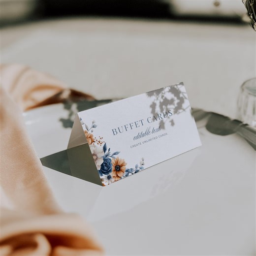 Dusty Blue Terracotta Buffet Card Template | Burnt Orange Floral Food Labels | Wedding Buffet Signs | Fall Wedding Reception Food Card | C39 - Etsy