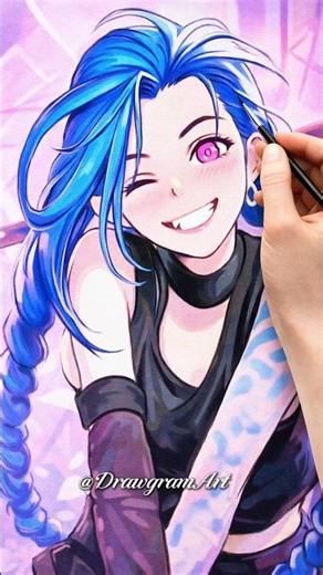 Painting Jinx’s Glowing Blue Hair ✨ #shorts ​#Jinx #Arcane #JinxArcane #LeagueOfLegends #art