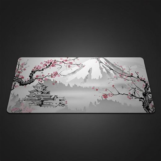 Japanese Sakura Castle Desk Mat, Cherry Blossom Mountain Mouse Pad XXL - Etsy