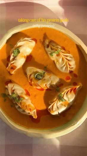 shravani on Instagram: "these jhol momos taste so bomb and have protein?! sign me up 🤤🤤 got my hands on these @hello_tempayy high protein momos, they’re easily available on Instamart and BigBasket! . . . . . [cooking, baking, cooking for him, protein jhol momos, protein momos, jhol momo, momos, protein momo]"