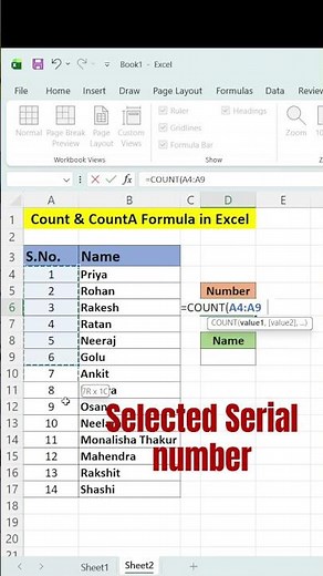 COUNT & COUNTA Formula in Excel #excel #exceltips #exceltutorial #msexcel #msexcelfullcourse #shorts