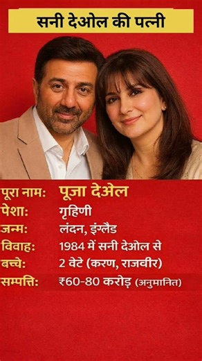 सनी देओल की पत्नी पूजा देओल का जीवन परिचय ❗ biography #ytshorts #gk #bollywood