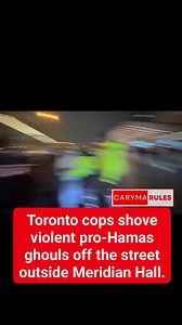 🇨🇦 TORONTO: in a surprising show of force, Toronto Police pushed a mob of violent pro-Hamas savages off the street and into a sidewalk outside Meridian Hall in downtown Toronto, which was hosting the Munk Debate featuring 4 Israeli politicians arguing for and against the two-state solution. Arguing in favour of the two state solution was former Israeli prime minister, Ehud Olmert, who was sentenced to six years in prison for accepting bribes and for obstruction of justice during his terms as m