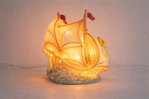 Vintage Ceramic Ship Night Light, Sailing Ship Lamp, Mid Century Nautica Decor, DDR Pottery Lamp - Etsy