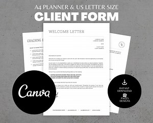Client Intake Form Template, Welcome Letter, Canva Design (Digital Download)