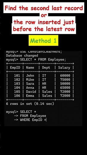 How to Find 2nd Last Record in SQL #sql #sqlinterviewquestions #interview #dbms