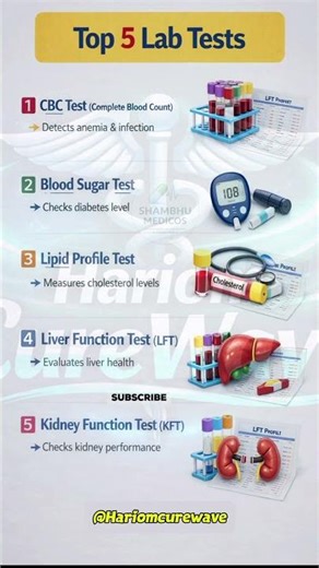 Top 5 Important Lab Tests 🧪 | CBC, Sugar, LFT, KFT Explained | Hindi | #shorts