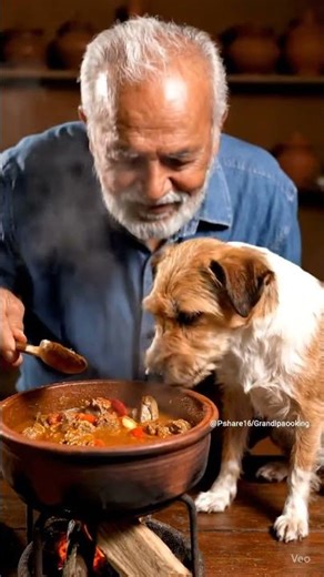 Grandpa Stews Chili Rabbit, Dog Sniffs the Pot #grandpacooks