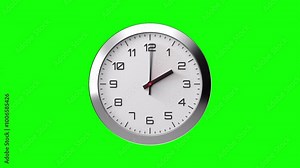 Clock Timelapse Greenscreen Alpha Loop. Fast movement of clock hands motion blur. Silver Analog Wall Clock Isolated. Time Passing Fast. 12 Hours Classic Clock Time-lapse