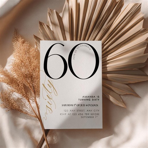 60th Birthday Invitation Template Elegant Modern Birthday Invite Clean Simple Printable Editable Canva Design - Etsy