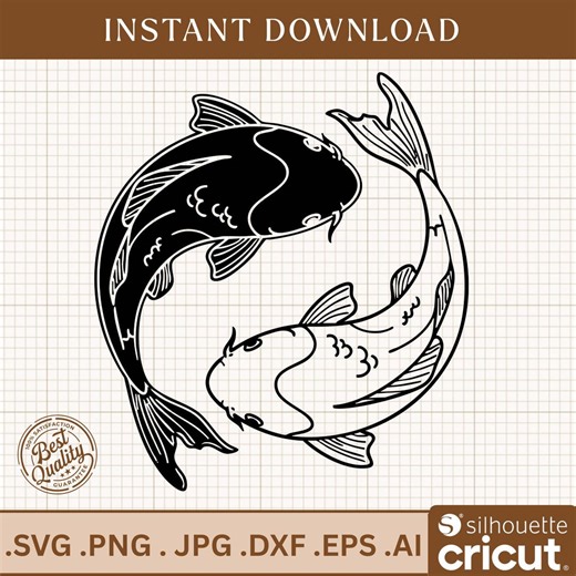 Koi Fish Svg, Yin Yang Png, Japanese Fish Art, Tattoo Design Svg, Koi Pond Clipart, Fish Digital File, Digital Koi Fish Art - Etsy