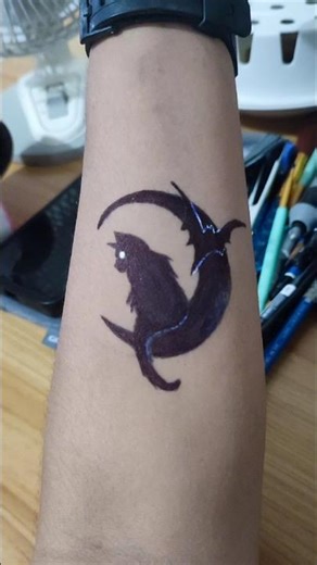 DIY Tattoo Design for Halloween | Cat and Bat Drawing #tattoo #halloween