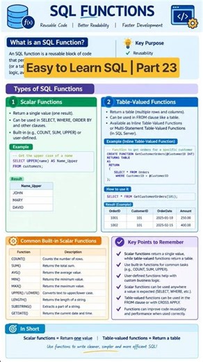 SQL Functions Explained | Scalar vs Table-Valued Functions | SQL Interview Preparation