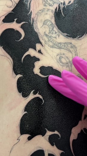 Big Textured Black Back Cover-Up Tattoo Progress