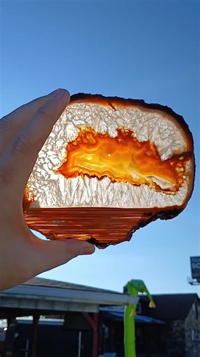 Agates form as cavities in rocks are exposed to silica rich water over time that has percolated through. So how does something like this fun horizontal banding form? Well, it percolated up into the rock from the bottom and did so long enough for agate banding to form that way. Details like this give us interesting tidbits about how our dynamic planet functions! #agate #sciencetok