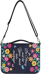 Talayituse Flower Butterfly Print Bible Covers for Men Women Let Your Heart Take Courage Large Size Bible Case Bible Accessories PU Leather Bible Protective with Handle, Portable Scripture Bag, M