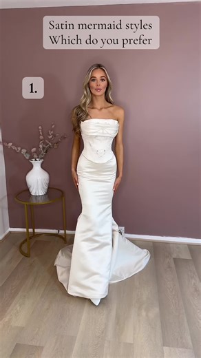 All about the sheen, with our new mermaid looks this year. Which would you choose? #satinweddingdresses #mermaid #mermaidbridalstyles #style
