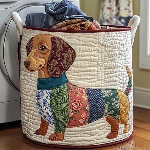 Dachshund Floral Patchwork Quilted Laundry Basket, Cute Wiener Dog Dirty Clothes Hamper, Cottagecore Storage Gift for Dog Lovers - Etsy
