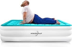 HOUSE DAY Air Mattress with Built in Pump - Twin Size Double-High Inflatable Mattress with Flocked, 3 Mins Quick Self-Inflation/Deflation, Waterproof, Portable Blow Up Bed for Home Camping Travel
