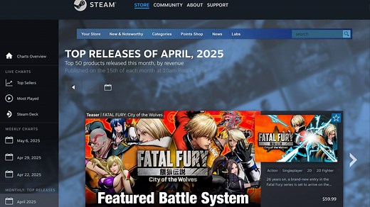 Steam's monthly top-releases charts just got a huge makeover