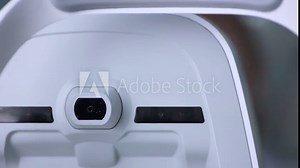 Modern automated machine examining eyeball. Eye examination test on a professional medical equipment screen. HD. Stock Video