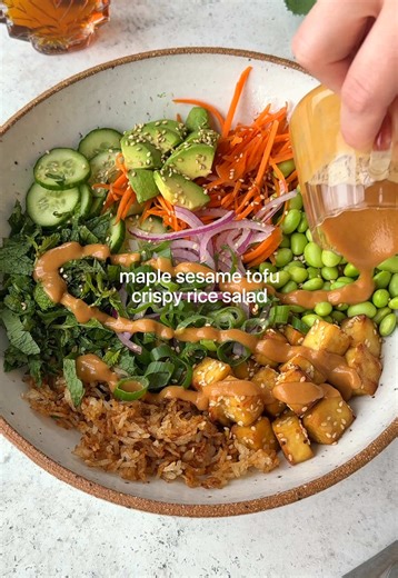 Maple Sesame Tofu Crispy Rice Salad Recipe