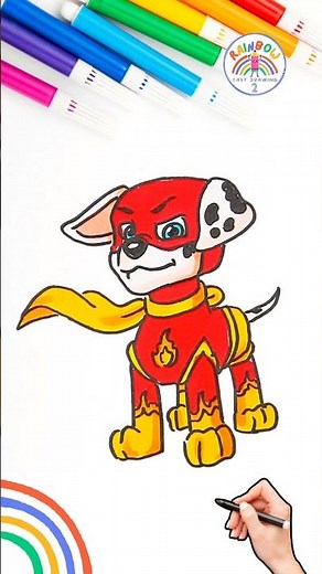Drawing PAW Patrol Marshall | How to Draw Super Marshall PAW Patrol 🌈 🐶 #short #pawpatrol #viral