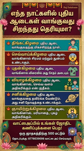 எந்த கிழமையில் புதிய ஆடை வாங்கினால் அதிர்ஷ்டம்? | Best Days to Buy New Clothes | Raj Database