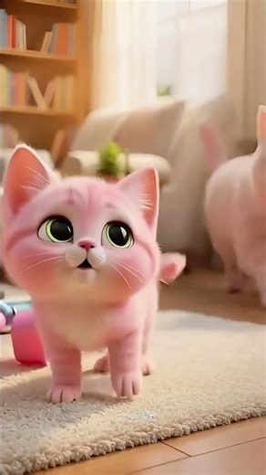 Pink Kitten Fell Off the Bike! #pinkcat #pinkkitten #catshorts #cutecat