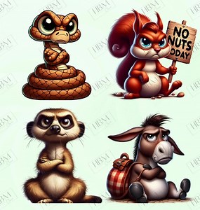 Grumpy Animal Clipart Bundle, Funny Angry Creatures PNG, Moody Characters Graphics, Whimsical Morning Mood Designs, Commercial Use - Etsy