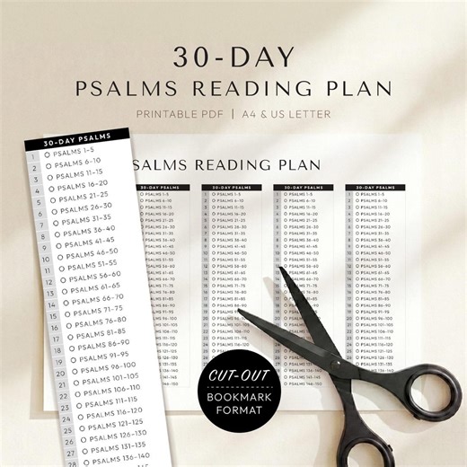 30-day Psalms Reading Plan Bookmark, Printable Daily Bible Study Tracker, Christian Scripture Guide, Digital Download, A4 US Letter - Etsy